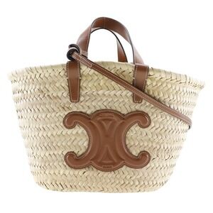 Celine Teen Triomphe Panier Handbag Raffia Leather Shoulder Open